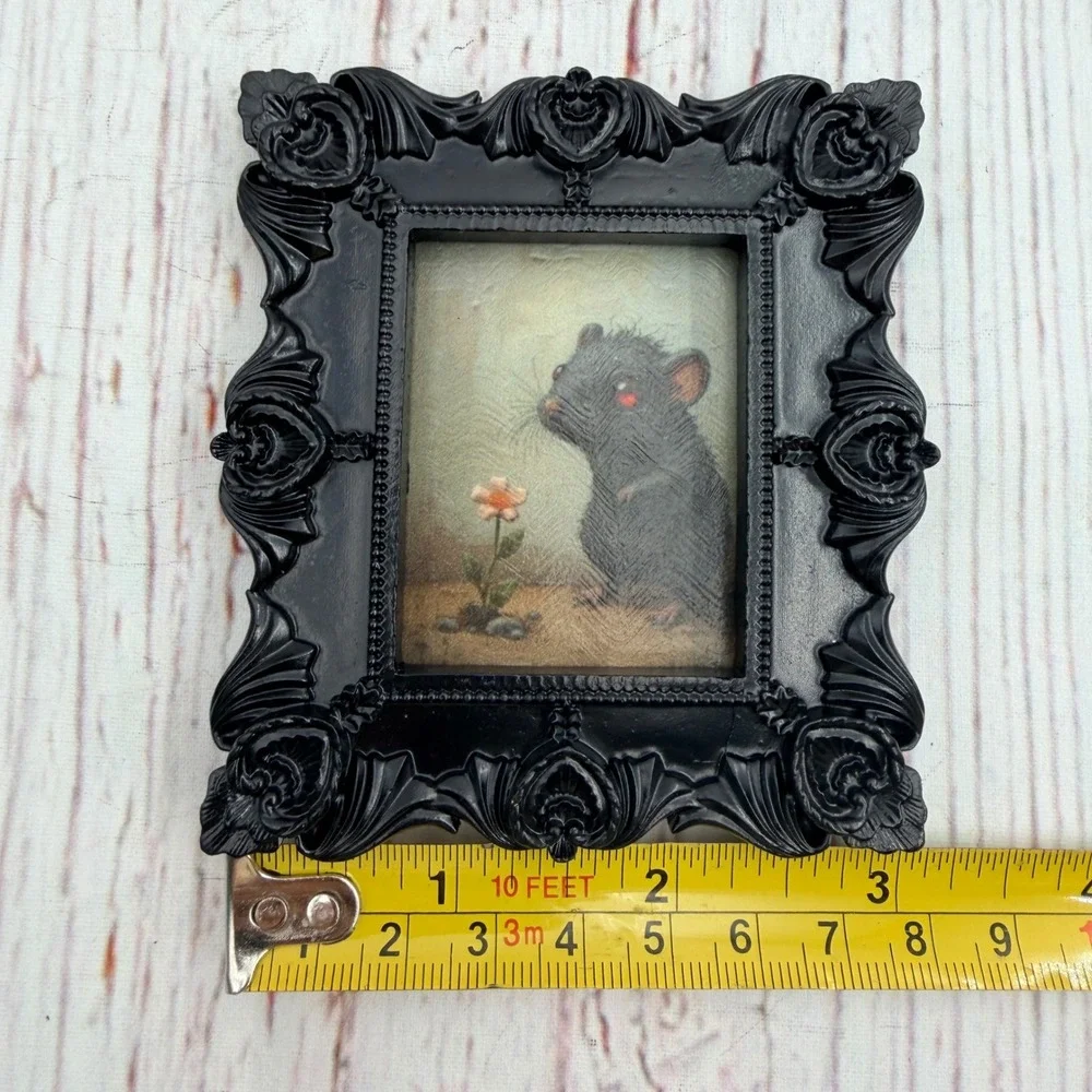 Handcrafted Ornate Black Resin Frame Miniature Mouse Decoupage Art Print